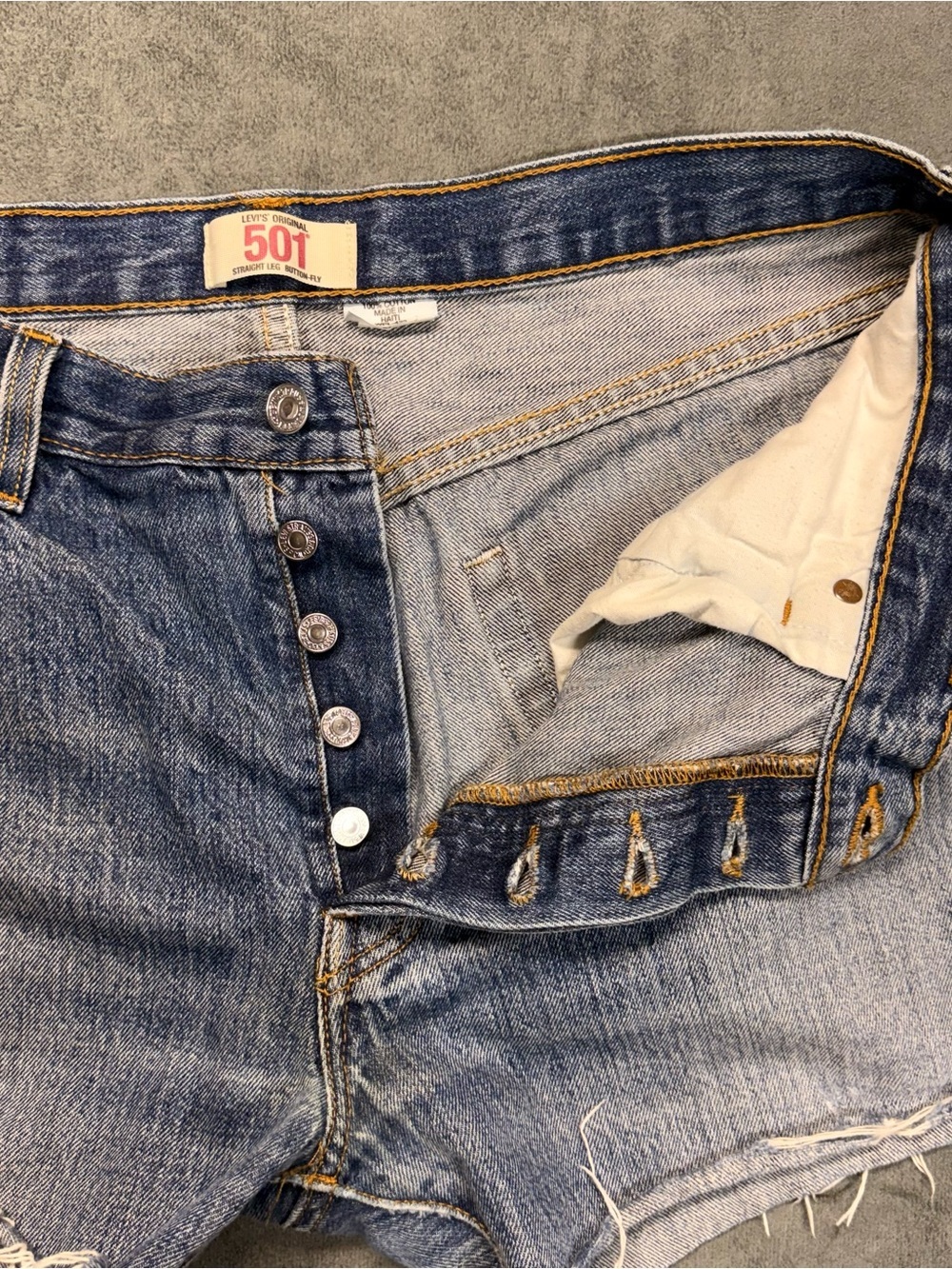 Levi's 501 Distressed Light Blue Cutoff Jean Shorts
